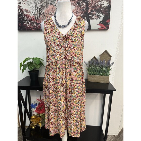 Suzanne Betro Women’s shirt dress Size M Floral V Neck  Ruffle Tiered Sleeveless - Picture 3 of 10